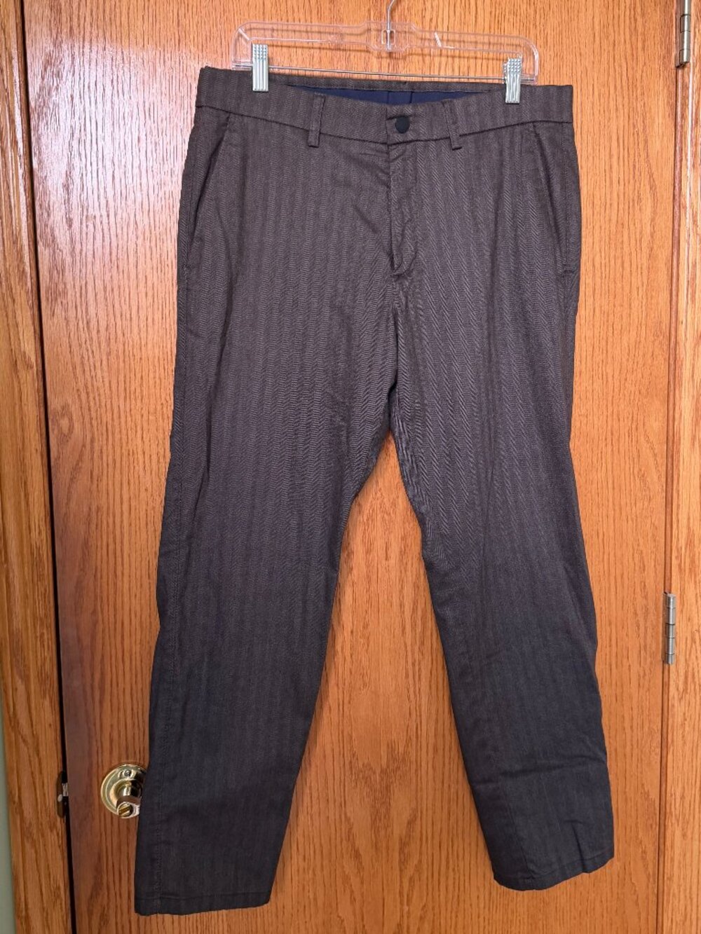 Haggar Modern Stretch Straight Fit Dress Pants 34x29 Brown Herringbone